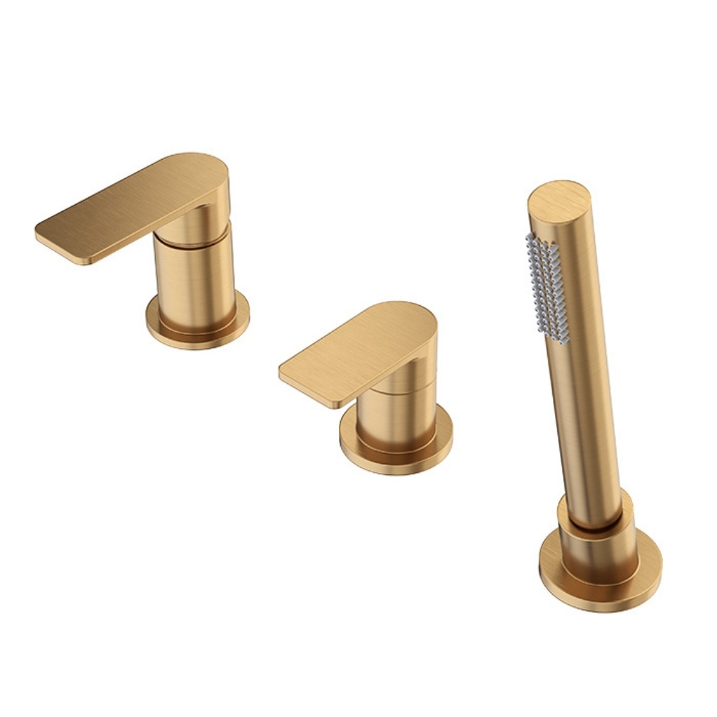 Product Cut out image of the Abacus Edge Brushed Brass Deck Mounted 3 Tap Hole Bath Mixer TBTS-624-3203